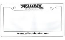 Allison Boats License Plate Frame White With Black Lettering